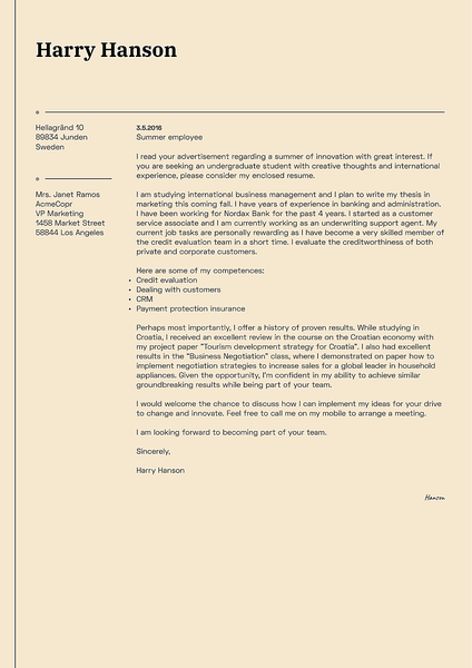 The “Smart” cover letter template uses clever lines to highlight key parts, making your job application standout in a tasteful way.