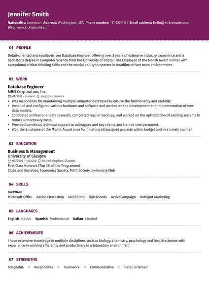 Dashed resume template made by Kickresume resume builder