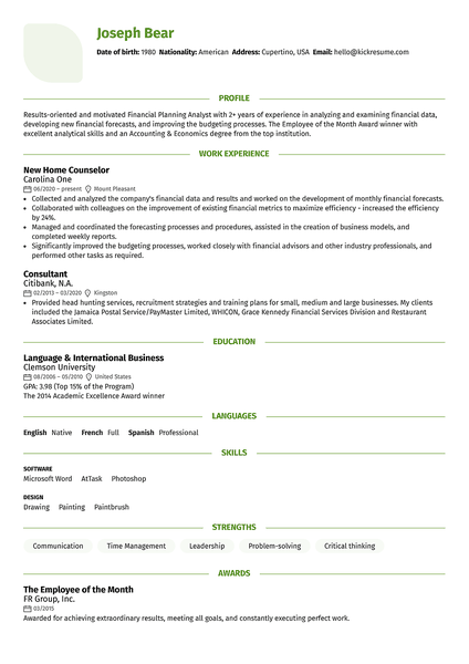 Leaf resume template made by Kickresume resume builder