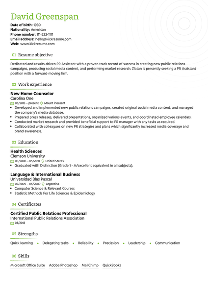 Radar resume template made by Kickresume resume builder